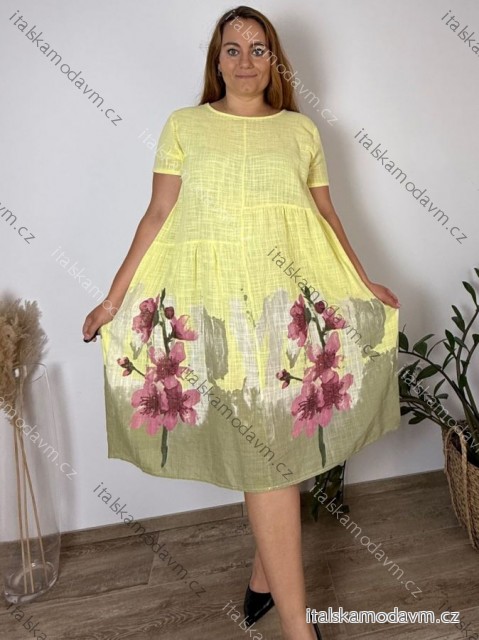 Šaty letní krátký rukáv dámské nadrozměr FLOO (48/50/52 ONE SIZE) ITALSKÁ MÓDA IM425421/DU