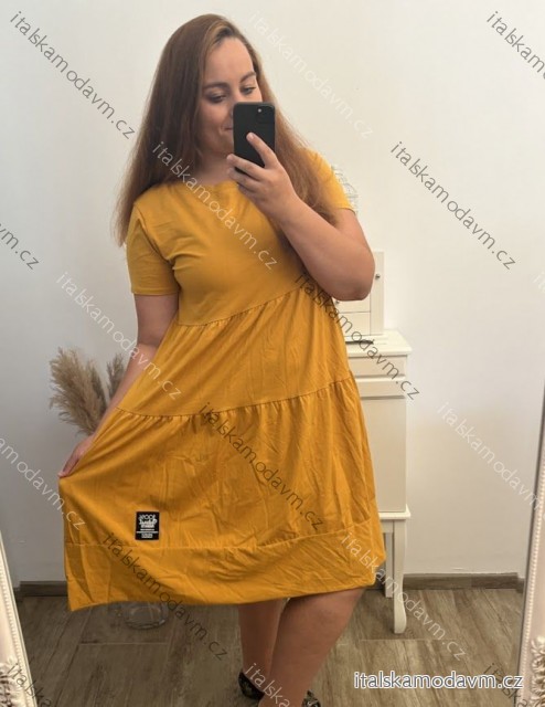 Šaty dlhé voľnočasové letné krátky rukáv dámske nadrozmer ALEXA (48/50/52 ONE SIZE) TALIANSKA MÓDA IMC25220/DR hořčicová 48/50/52