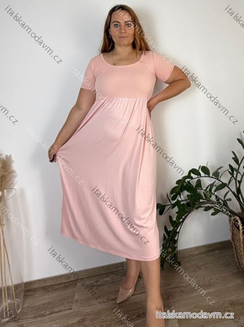 Šaty dlhé voľnočasové letné krátky rukáv dámske nadrozmer NINA (42/44/46 ONE SIZE) TALIANSKA MÓDA IM425482/DU  růžová světlá
