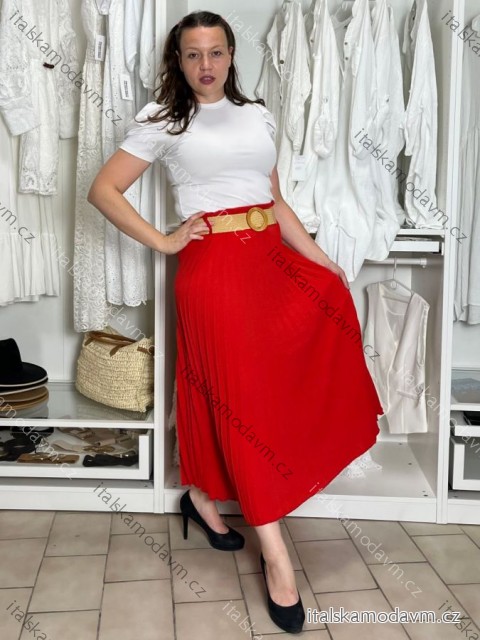 Sukňa dlhá skladaná s opaskom dámska BARARA (S/M/L ONE SIZE) TALIANSKA MÓDA IM425251/DU S/M/L červená