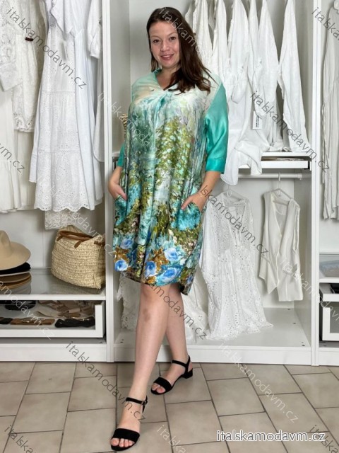 Šaty letné 3/4 rukáv oversize dámske AMELIA (S/M/L ONE SIZE) TALIANSKA MÓDA IMPEM25CA2800/DU S/M/L zelená