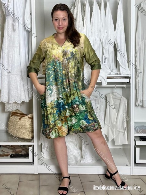Šaty letné 3/4 rukáv oversize dámske AMELIA (S/M/L ONE SIZE) TALIANSKA MÓDA IMPEM25CA2800/DU S/M/L zelená khaki