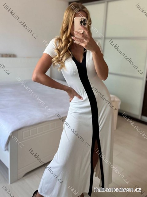 Šaty dlhé elegantný krátky rukáv dámske (S/M ONE SIZE) TALIANSKA MÓDA IMM24M20355/DUR