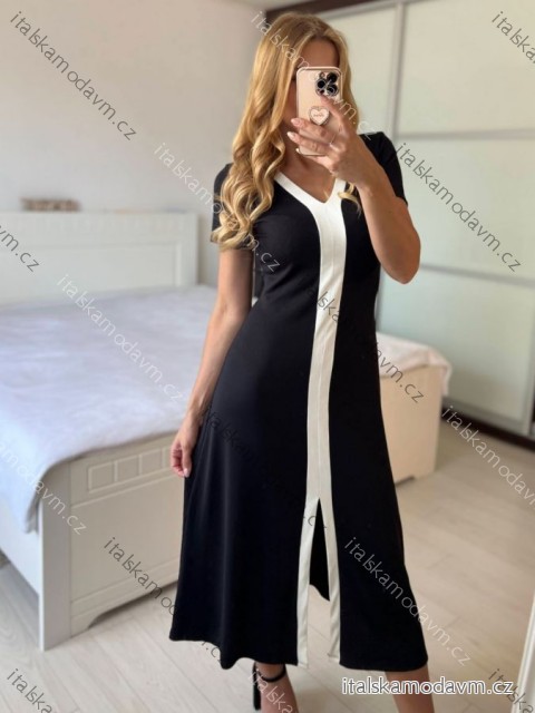 Šaty dlhé elegantný krátky rukáv dámske (S/M ONE SIZE) TALIANSKA MÓDA IMM24M20355/DUR -   čierna
 -   S / M