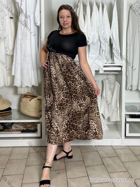 Šaty dlhé elegantné letné s krátkým rukávem dámske SILVIA (S/M/L ONE SIZE) TALIANSKA MÓDA IMC25310-3/DU hnedá S/M/L