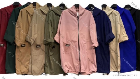 Bunda prodloužená podzimní s kapucí na zip dlouhý rukáv dámská nadrozměr (50/52/54 ONE SIZE) ITALSKÁ MÓDA IMC25331