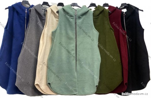 Vesta prodloužená s kapucí na zip bez rukávu dámská nadrozměr (48/50/52 ONE SIZE) ITALSKÁ MÓDA IMC25368