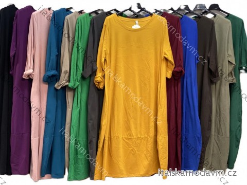 Šaty dlouhé klasik dlouhý rukáv dámské nadrozměr (46/48/50 ONE SIZE) ITALSKÁ MÓDA IMC25373