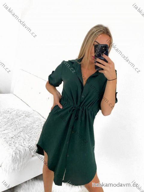 Šaty košeľové oversize krátky rukáv dámske (S/M/L ONE SIZE) TALIANSKA MÓDA IM424538/DR smaragdová S/M/L