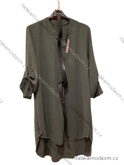 Tunika prodloužená košilová s páskem dlouhý rukáv dámská nadrozměr (2XL/3XL ONE SIZE) ITALSKÁ MÓDA IMD212156/DU 2XL/3XLkhaki