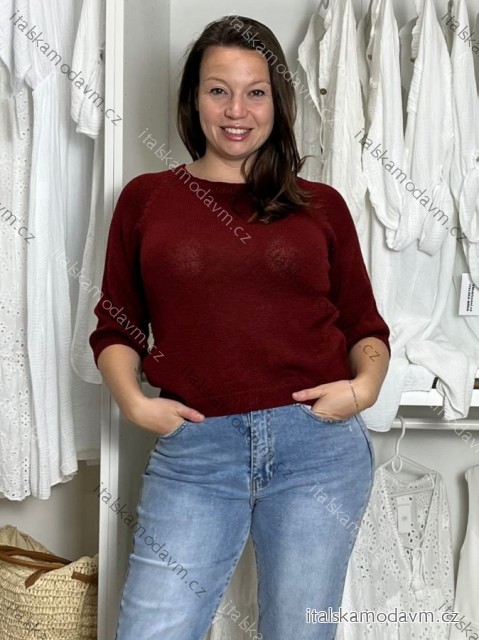 Sveter úpletový 3/4 dlhý rukáv dámske (S/M/L ONE SIZE) TALIANSKA MÓDA IM5252422/DU M / L vínová