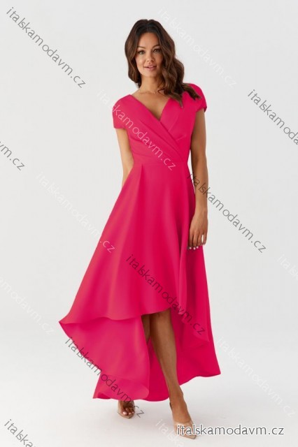 Šaty dlhé spoločenské krátky rukáv dámske (36-56) POLSKÁ MÓDA PMLMR23SELENA-1/DUR růžová fuchsiová 48