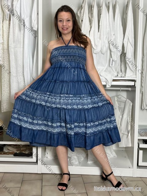 Šaty alá Sukňa dlhá letná dámska STAR  (S/M/L ONE SIZE) TALIANSKA MÓDA IMPEM251111-1/DU S/M/L modrá