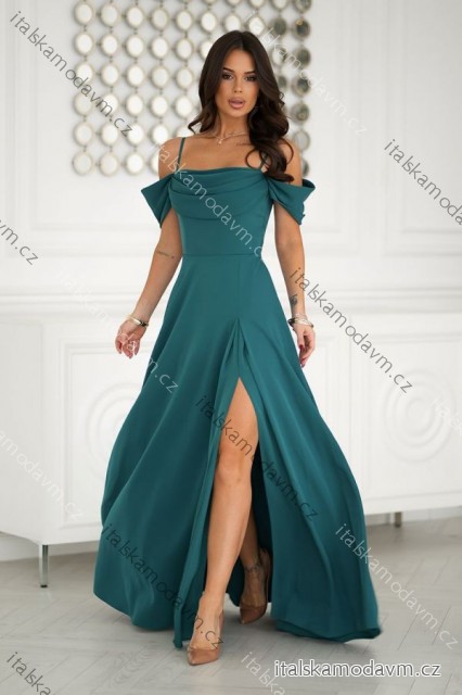Šaty dlouhé společenské na ramínka dámské (34-48) POLSKÁ MÓDA PMLBC24320-13/DR zelená smaragdová 44