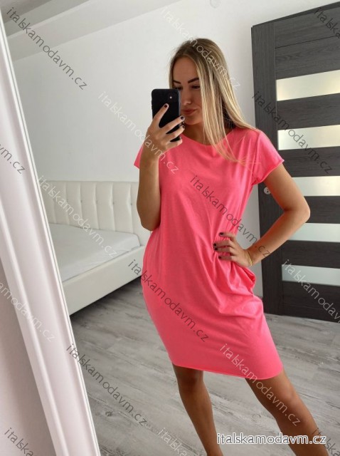 Šaty klasik neón krátky rukáv dámske (S/M ONE SIZE) TALIANSKA MÓDA IMM24M148727/DU