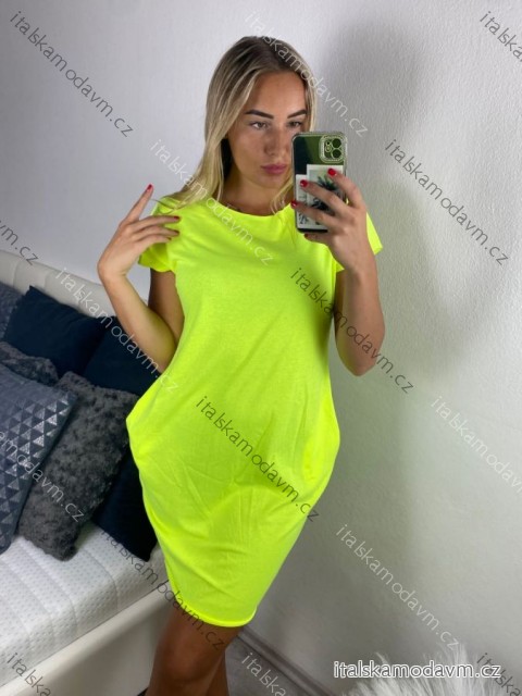 Šaty klasik neon krátký rukáv dámské (S/M ONE SIZE) ITALSKÁ MÓDA IMM24M148727/DU -   žlutá neon -   S/M