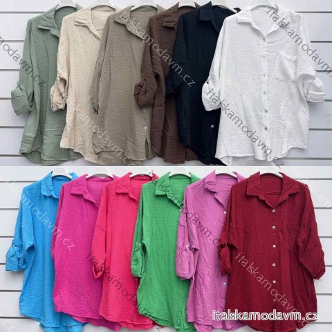 Košeľa predĺžená oversize mušelín 3/4 dlhý rukáv dámska (S/M/L ONE SIZE) TALIANSKA MÓDA IMWKK252693/DU S/M/L hnedá