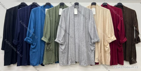 Cardigan bavlněný s kapsami dlouhý rukáv dámský nadrozměr (48/50/52 ONE SIZE) ITALSKÁ MÓDA IM425549