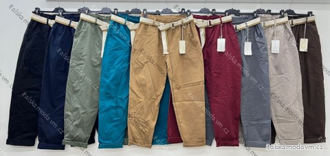 Kalhoty plátěné s páskem dámské nadrozměr (46/48/50 ONE SIZE) ITALSKÁ MÓDA IM425552