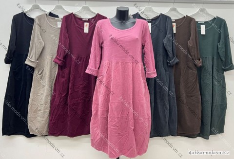 Šaty dlouhé volnočasové dlouhý rukáv dámské nadrozměr (46/48/50 ONE SIZE) ITALSKÁ MÓDA IM425559