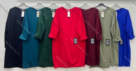 Šaty mikinové s kapsami dlouhý rukáv dámské nadrozměr (54/56/58 ONE SIZE) ITALSKÁ MÓDA IM425561