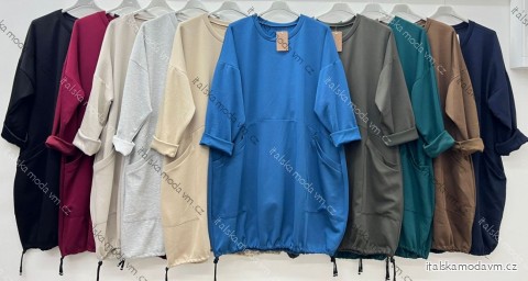 Šaty mikinové s vreckami sťahovací dlhý rukáv dámske nadrozmer (54/56/58 ONE SIZE) TALIANSKA MÓDA IM425565