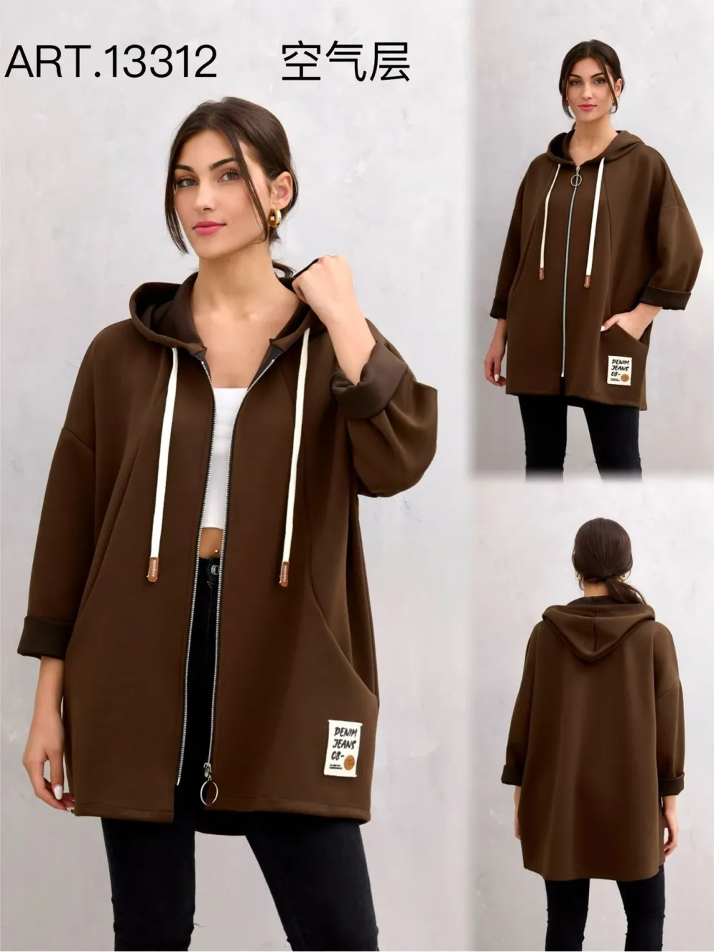 Mikina s kapucí na zip dlouhý rukáv dámská (S/M/L ONE SIZE) ITALSKÁ MÓDA IMPLI2513312