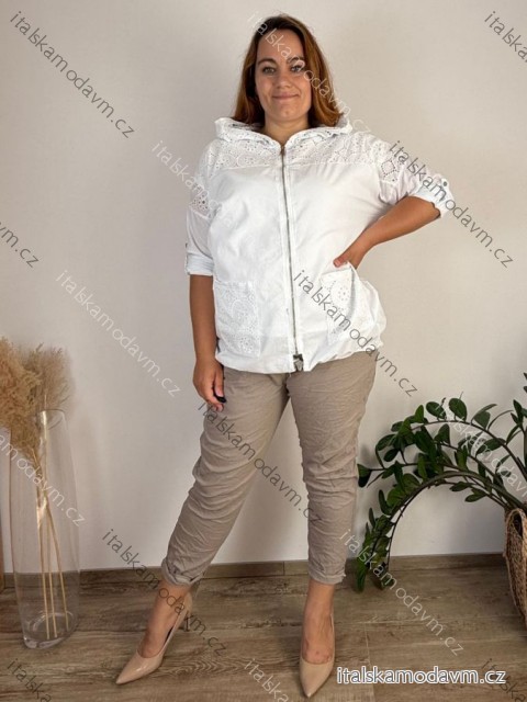 Bunda slabá s kapucí dlouhý rukáv dámská nadrozměr EVE (50/52/54 ONE SIZE) ITALSKÁ MÓDA IMSM251119