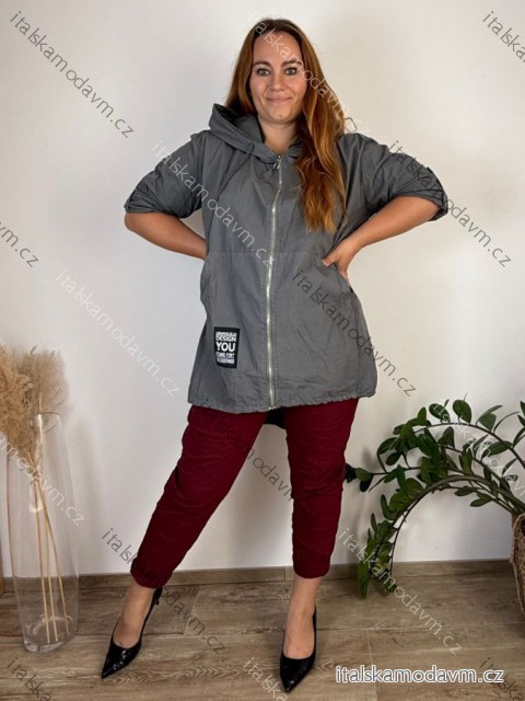 Bunda slabá s kapucí dlouhý rukáv dámská nadrozměr MAYA (52/54/56 ONE SIZE) ITALSKÁ MÓDA IMSM251110/DU