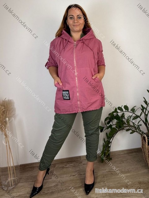 Bunda slabá s kapucí dlouhý rukáv dámská nadrozměr MAYA (52/54/56 ONE SIZE) ITALSKÁ MÓDA IMSM251110/DU 52/54/56 růžová starorůžová