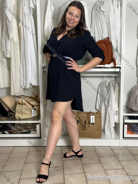 Šaty letné s opaskom 3/4 dlhý rukáv dámske mušelín nadrozměr (XL/2XL ONE SIZE) TALIANSKA MÓDA IMWBB232660/DU