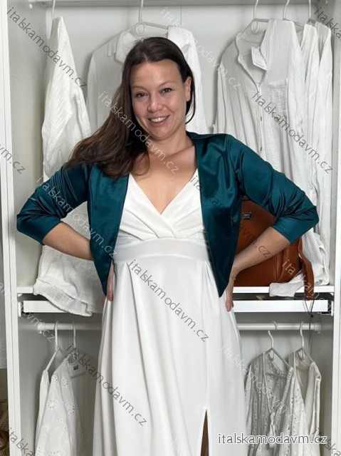 Bolerko saténové dlouhý rukáv dámské CELESTE (S/M/L ONE SIZE) ITALSKá MóDA IM3250003/DUR zelená smaragdová S/M/L