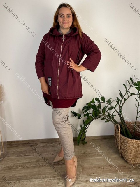 Bunda slabá s kapucí dlouhý rukáv dámská nadrozměr MAYA (52/54/56 ONE SIZE) ITALSKÁ MÓDA IMSM251110