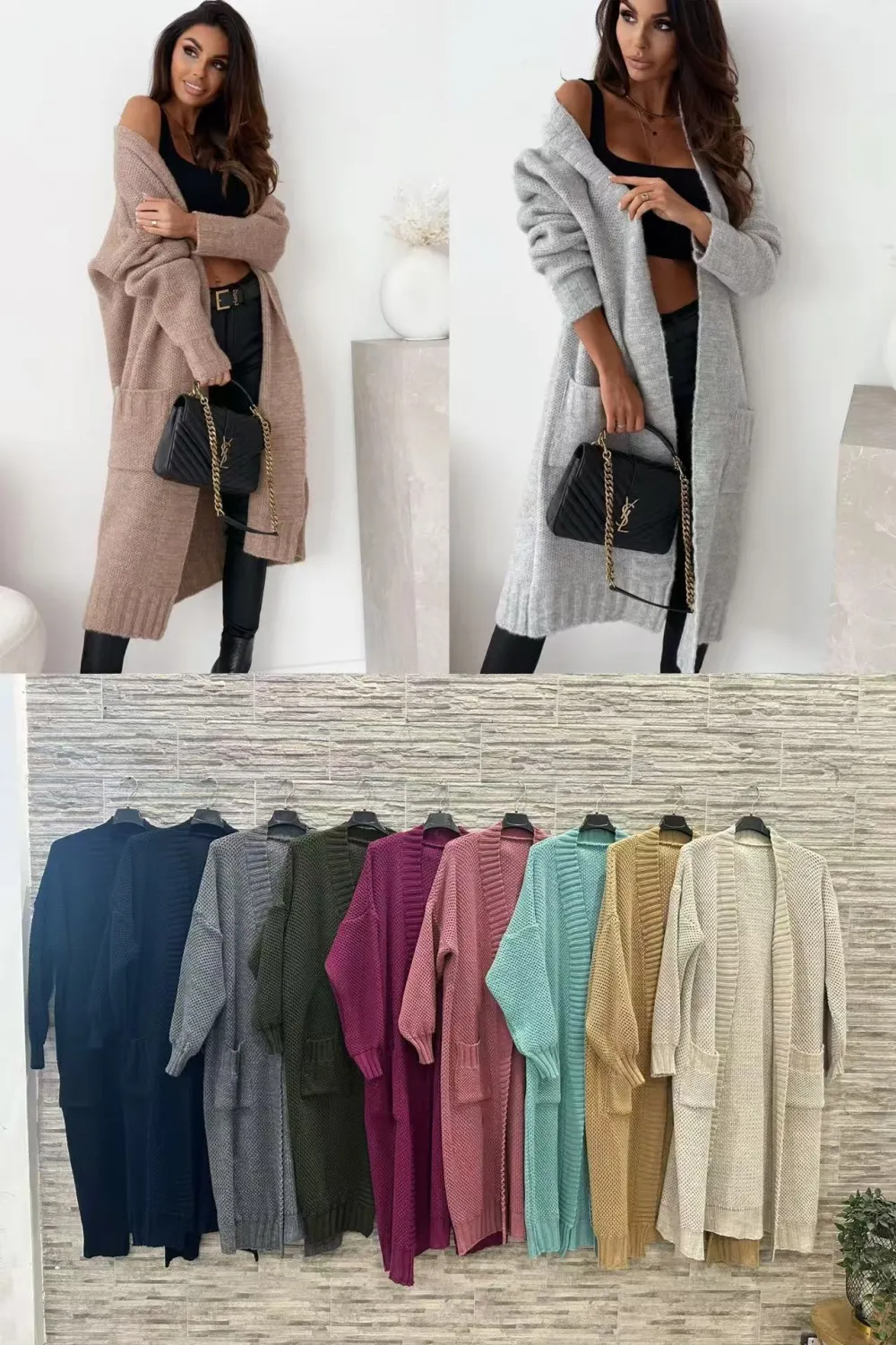 Cardigan dlouhý pletený dlouhý rukáv dámský (S/M/L ONE SIZE) ITALSKÁ MÓDA IMPLI258788