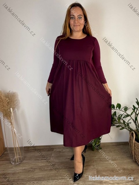 Šaty dlhé voľnočasové dlhý rukáv dámske nadrozmer (46/48/50 ONE SIZE) TALIANSKA MÓDA IMSM251126/DUR
