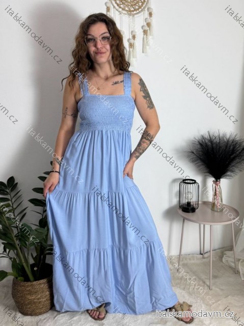 Šaty dlhé letné na ramienka dámske nadrozmer LEONA (M/L - XL/XXL ONE SIZE) IMWGD25V063/DR světle modrá M/L