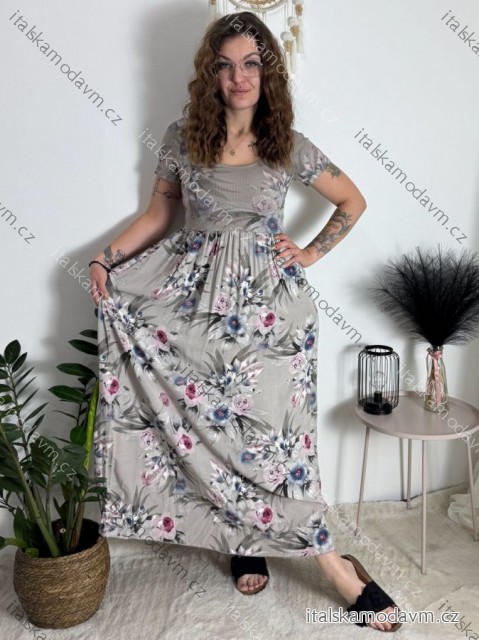 Šaty letné krátky rukáv dámske FLORA (S/M/L ONE SIZE) TALIANSKA MÓDA IMSM25019-1/DUR