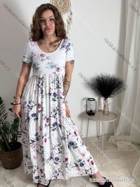 Šaty letní krátký rukáv dámské FLORA (S/M/L ONE SIZE) ITALSKÁ MÓDA IMSM25019-1/DUR bílá S/M/L