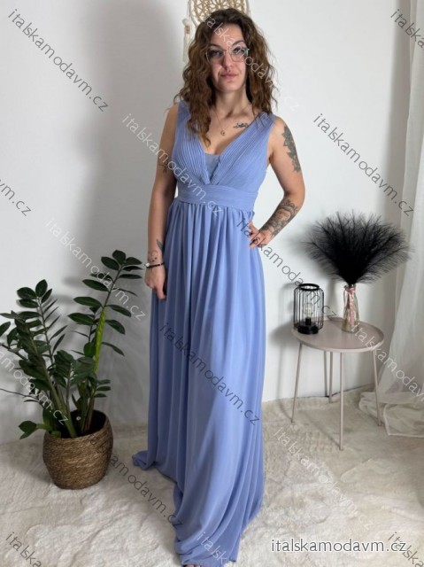 Šaty letní dlouhé elegantní bez rukávu dámské (42/44/46 ONE SIZE) ITALSKÁ MÓDA IMPSH2480566A/DUR 44/46 světle modrá