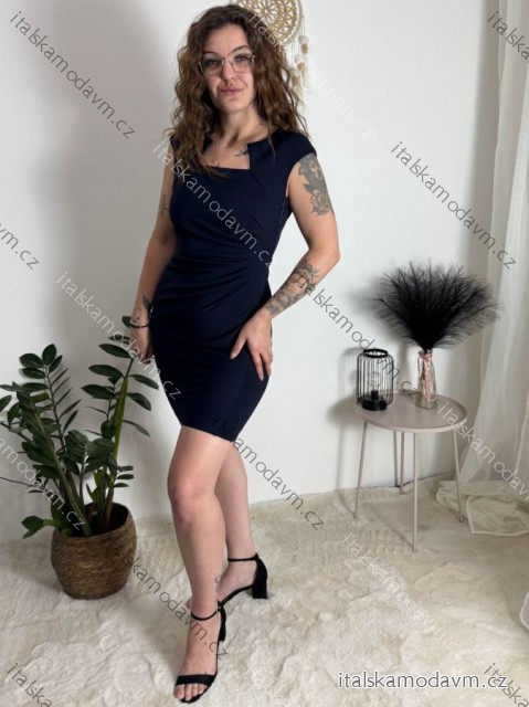 Šaty pouzdrové společenské elegantní bez rukávů dámské (S-XL) ITALSKÁ MÓDA IMM22Q51239/DUR tmavě modrá L