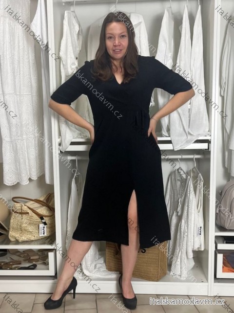 Šaty letné mušelínové krátky rukáv dámske JANET (S/M/L ONE SIZE) TALIANSKA MÓDA IMWGS232579/DU M / L čierna