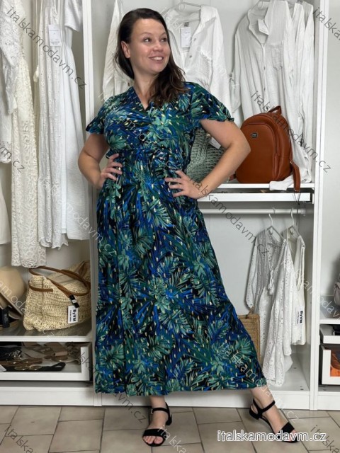 Šaty dlouhé letní krátký rukáv dámské LUSISA (S/M/L ONE SIZE) ITALSKÁ MÓDA IMPEM2555620-5/DUR