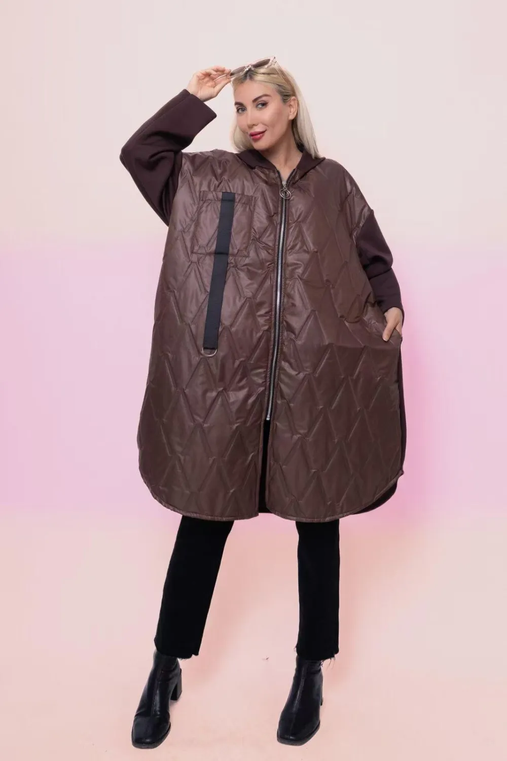 Bunda slabá s kapucňou na zips dlhý rukáv dámska (S/M/L ONE SIZE) TALIANSKA MÓDA IMPLI2550876