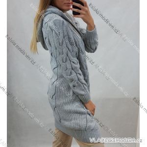 Cardigan pletený teplý dlouhý rukáv dámský (S/M/L ONE SIZE) ITALSKÁ MÓDA IMD221886/DR šedá M/L