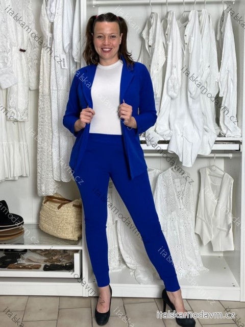Súprava/komplet elegantné sako a nohavice dámska (S/M ONE SIZE) TALIANSKA MÓDA IMD22473 MODRÁ KRÁLOVSKÁ