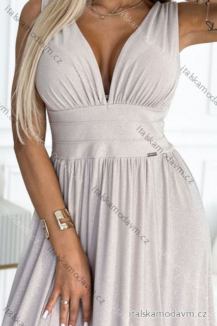 Šaty dlouhé společenské bez rukávu dámské SUSAN (L,XL) ITALSKÁ MÓDA NUM254902/DR XL béžová