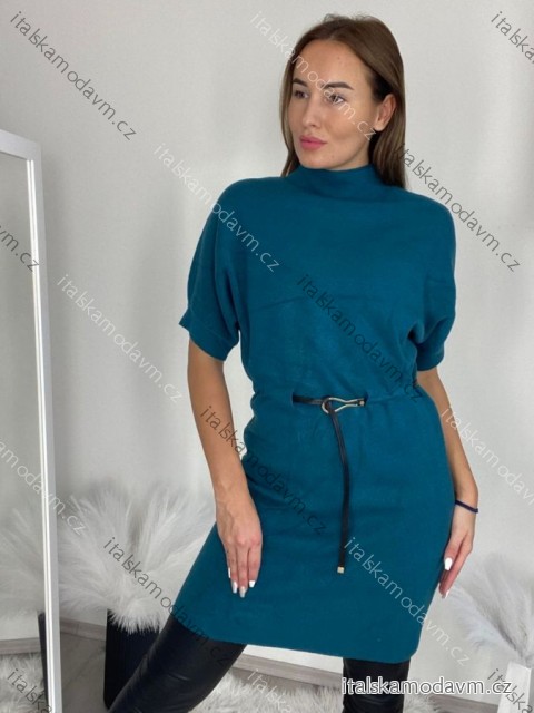 Šaty úpletové s opaskom krátky rukáv dámske nadrozmer DITA (M/L/XL ONE SIZE) TALIANSKA MÓDA IM425555/DR M/L/XL modrá petrolejová