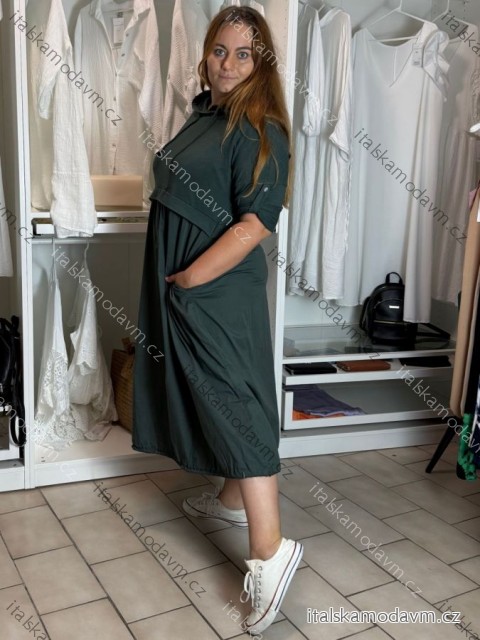 Šaty dlhé voľnočasové dlhý rukáv dámske nadrozmer ANDY (50/52/54 ONE SIZE) TALIANSKA MÓDA IMSM251128/DR 50/52/54 zelená