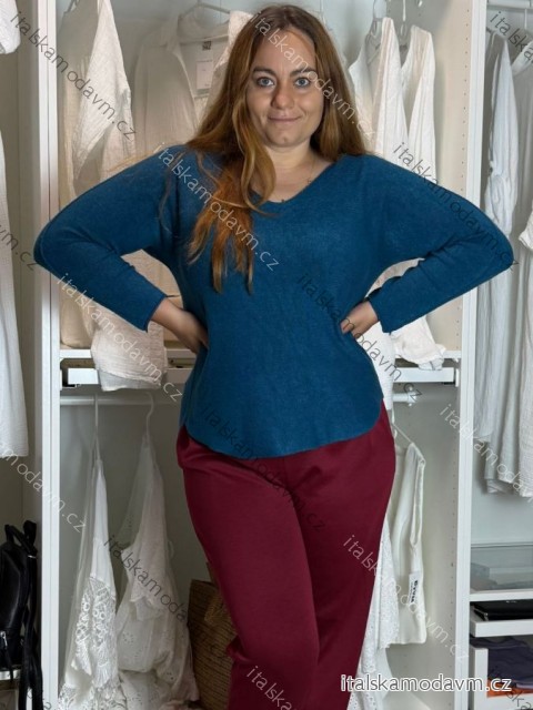 Sveter úpletový dlhý rukáv dámsky nadrozmer (44/46/48 ONE SIZE) TALIANSKA MÓDA IMC24561/DUR petrolejová 44/46/48