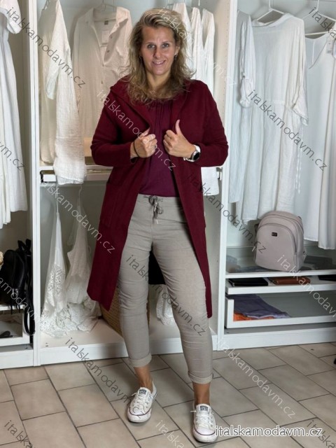Cardigan s kapucí dlhý rukáv dámsky nadrozmer (44/46/48 ONE SIZE) TALIANSKA MÓDA IMSM251131/DR 44/46/48 vínová